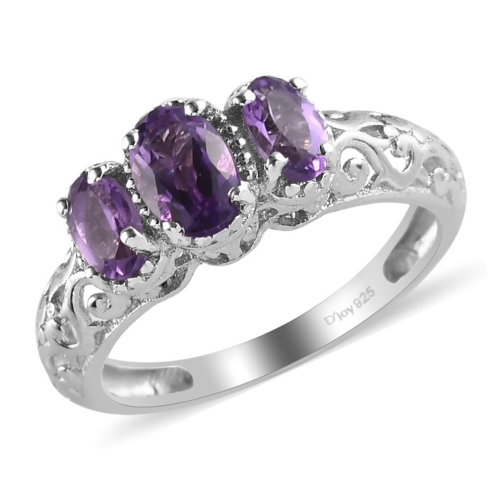 NWT Sterling Silver 3-Stone Amethyst Ring